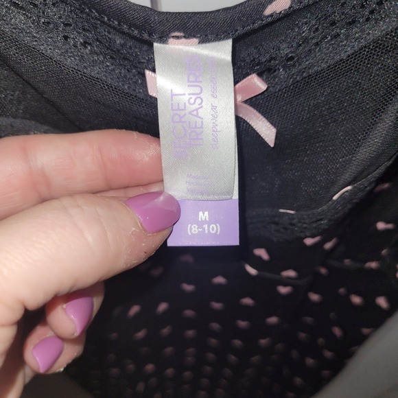 Secret Treasures Nightgown Set 2PK Medium Pink Lace Black Heart Print Chemise - Picture 7 of 10